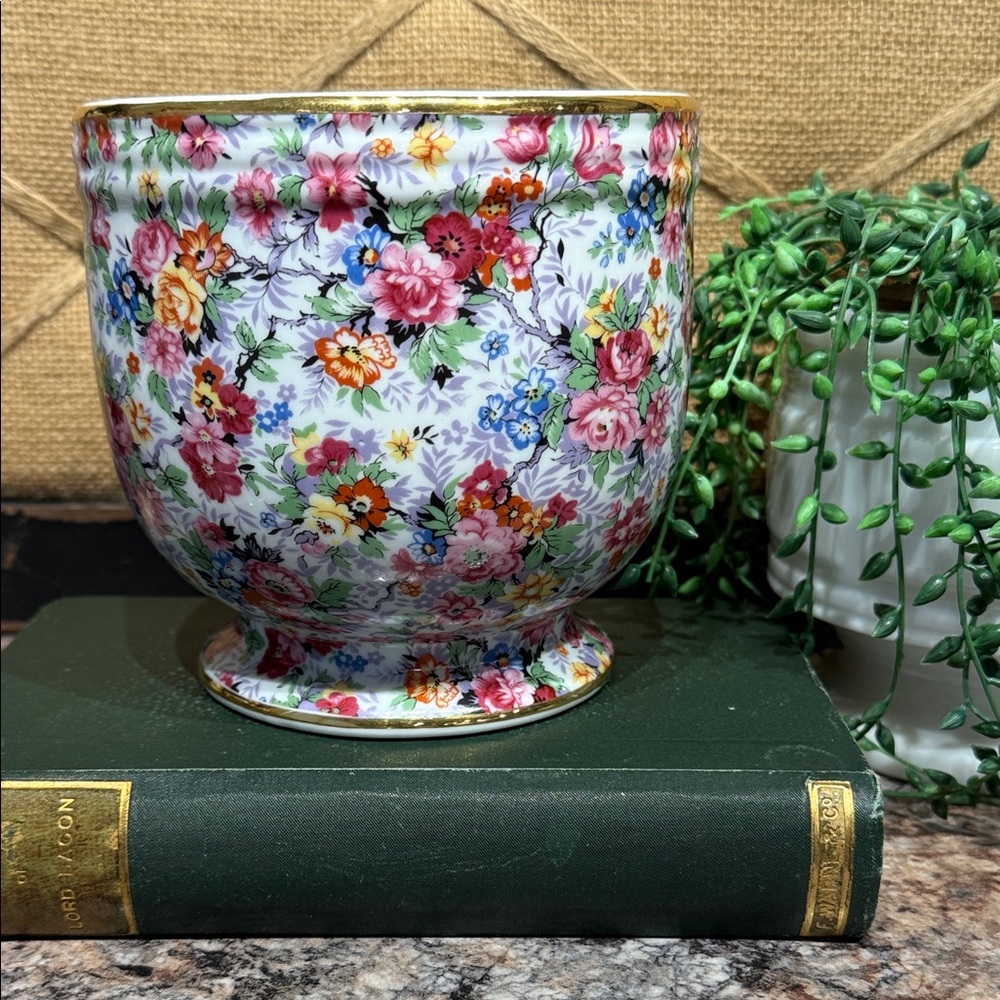 Two's Company Multicolor Floral Vase with Gold Accent